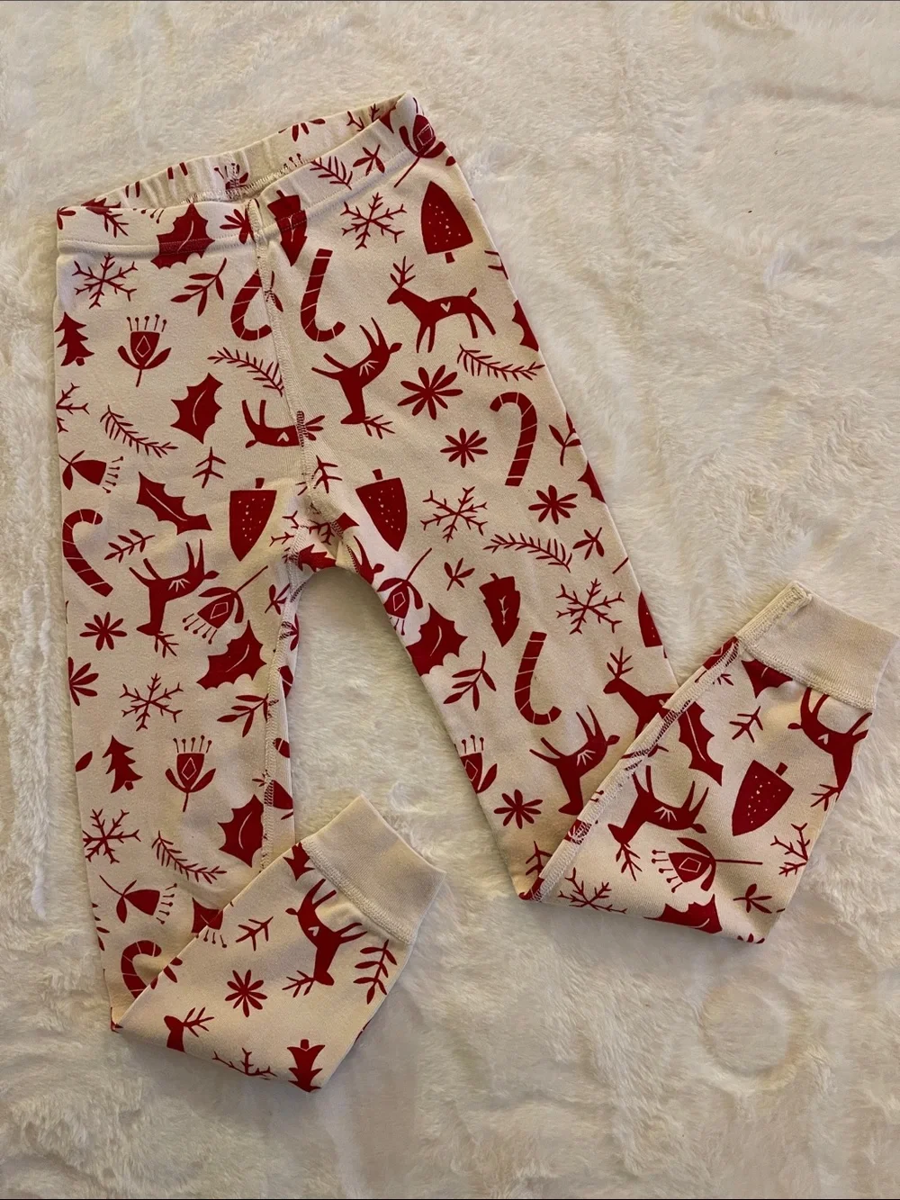 Hanna Andersson Kids Cream and Red Holiday Print pajama bottoms SZ 6-7  120